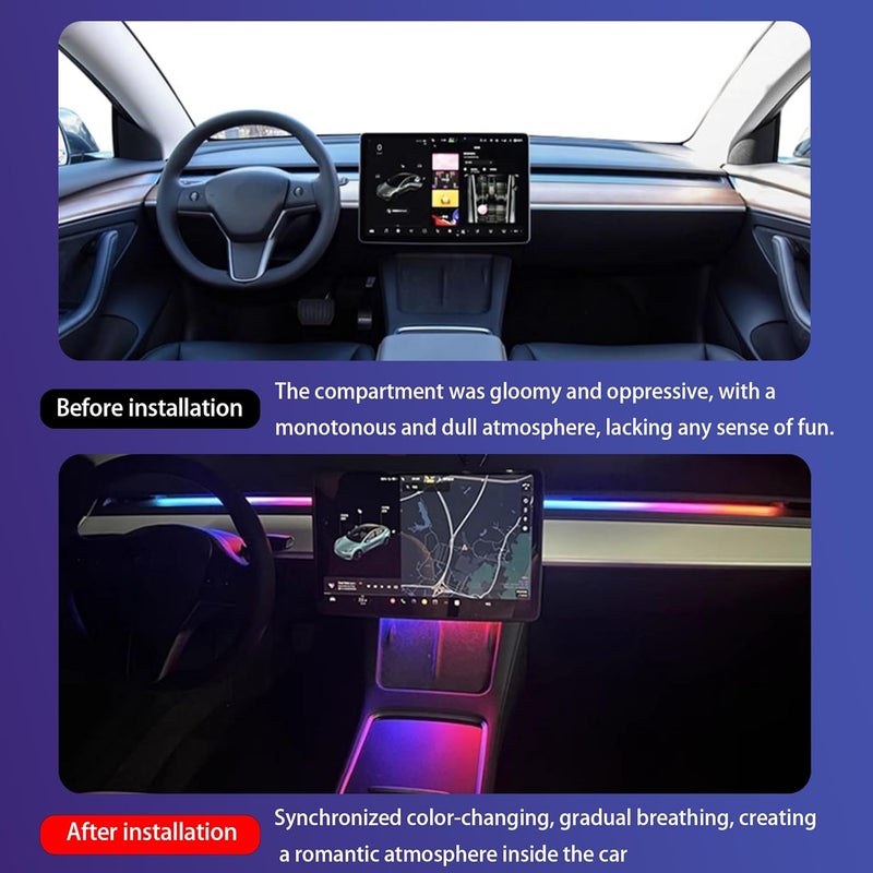 Rye LED Car Ambient Lighting Strip for Tesla High Brightness with APP Control Multiple Colors and Car LED Strip Lighting Neon Lights for Model 3/Y (Dashboard& Center Console) - Image 4